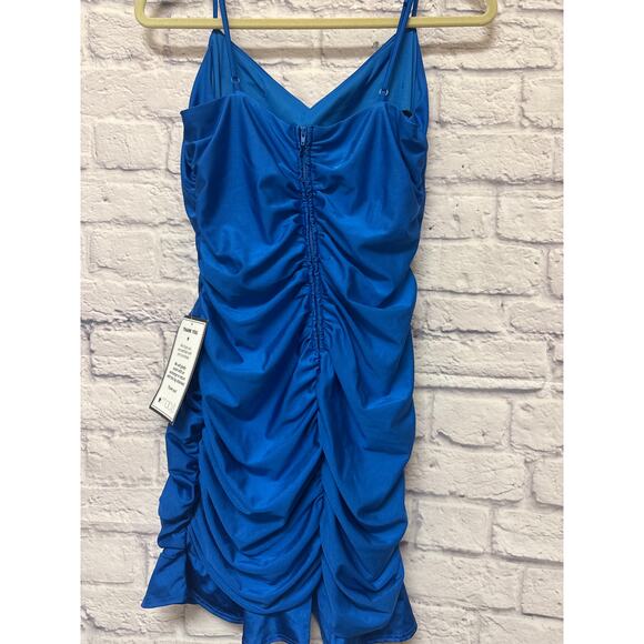 B Darlin Royal Blue Formal Mini Bodycon Party Hoco Dress Ruched SZ XL NEW w/tags - Picture 3 of 4